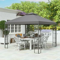 Outsunny 3 x 3 m Garten-Pavillon, 2-Stufen-Dach-Design, UV30+ Schutz, UV-beständig, Sonnenschutz, Metallrahmen, Dunkelgrau(m-7)
