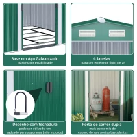Outsunny Abrigo de Jardim 258x206x178cm 5,3m² Abrigo de Aço Galvanizado com Portas de Correr e Ventilações para Armazenamento de Ferramentas Jardinagem Verde(m-4)