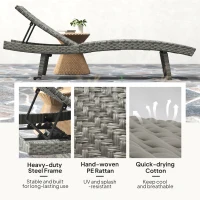 Outsunny Outdoor PE Rattan Sun Lounger, Folding Wicker Garden Lounger Recliner with 4-Level Adjustable Backrest, Rolling Sunbed Lounge Chair with Wheels, Non-Slip Legs for Balcony, Beach, Mixed-grey(m-8)