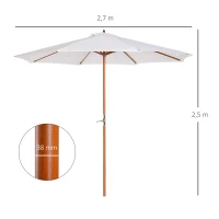 Zonnescherm tuinscherm houten parasol parasol met zwengel balkonparasol populierenhout Φ 2,7 m(m-3)