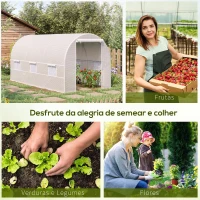 Outsunny Estufa Tipo Túnel 400x200x200cm Estufa de Jardim com Portas Enroláveis e 6 Janelas Cobertura de PE 140 g/m² Estrutura de Metal para Cultivo de Plantas Verduras Branco(m-5)