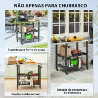 Outsunny Carrinho Auxiliar para Barbecue de 3 Níveis Carrinho de Serviço com Rodas Prateleira Bancada de Aço  116x50x86 cm Preto(m-8)
