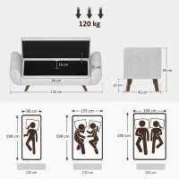 HOMCOM Panca Contenitore Fondo Letto con Braccioli in Tessuto, Gambe in Legno e Vano da 53.8L, 132x42x50 cm, Grigio(m-3)