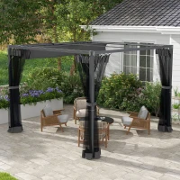 Outsunny 3 x 3m Aluminium Frame Pergola, with Retractable Roof - Dark Grey(m-2)