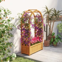 Outsunny Verhoogd Tuinbed Plantenbak met Klimrek, Boogdak Klimplantenrek Hout 83 x 36 x 145cm Lichtbruin(m-9)