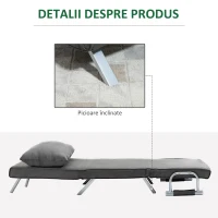 HOMCOM Fotoliu Pat cu Spătar Reclinabil pe 5 Niveluri și Pernă, 65x77x80 cm, Negru(m-7)
