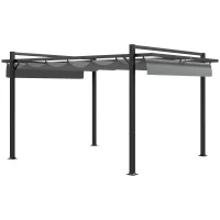Outsunny Aluminium Pergola with Retractable Roof, 3x4m Garden Shelter for Patio Deck in, Dark Grey(m-1)