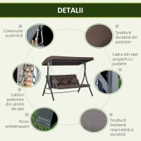 Outsunny Balansoar de Grădină cu 3 Locuri, Copertină Reglabilă și 3 Perne, 198x118x168 cm, Maro(m-6)