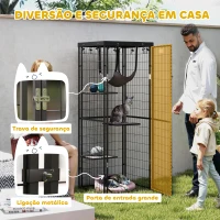 PawHut Gaiola para Gatos Recinto para Gatos com Cobertura Impermeável 3 Plataformas Rede  Almofadas e Porta para 1-2 Gatos 61,5x55x157 cm Preto(m-6)