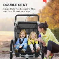 HOMCOM 2 Seat Bike Trailer with 5 Point Harness, Baby Bike Stroller with Safety Flag, Reflectors, for 18+ Months, Black(m-5)