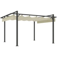 Outsunny 3 x 4m Aluminium Pergola, with Retractable Roof - Grey/Khaki(m-1)