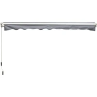 Outsunny Markise, 3,95 x 2,45 m, Sonnenschutz, einfahrbar, mit Handkurbel, Metallrahmen, Polyester, Grau/Weiß(m-12)