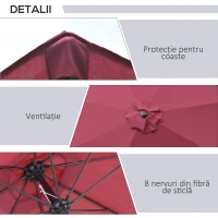 Outsunny Umbrelă de Grădină Înclinabilă pe 3 Unghiuri cu Manivelă, Ø265x240 cm, Roșu(m-6)