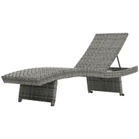 Outsunny Outdoor PE Rattan Sun Lounger, Folding Wicker Garden Lounger Recliner with 4-Level Adjustable Backrest, Rolling Sunbed Lounge Chair with Wheels, Non-Slip Legs for Balcony, Beach, Mixed-grey(m-11)