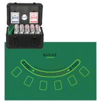SportNow Set Casino cu Cutie, Covoras, Jetoane Numerotate si 2 Pachete de Carti de Joc, 28.5x18x18 cm, Negru(m-10)