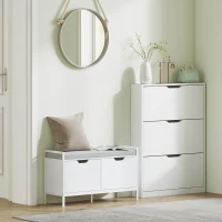 HOMCOM Szafka na buty z 3 składanymi szufladami, na do 12 par butów, Płyta wiórowa, 80 x 17 x 108 cm, Biały(m-8)