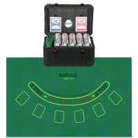 SportNow Set Casino cu Cutie, Covoras, Jetoane Numerotate si 2 Pachete de Carti de Joc, 28.5x18x18 cm, Negru(m-11)