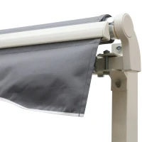 Outsunny Markise, 3,95 x 2,45 m, Sonnenschutz, einfahrbar, mit Handkurbel, Metallrahmen, Polyester, Grau/Weiß(m-10)