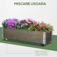 Outsunny Strat Înălțat de Grădină cu Roți, Frână și Strat din Nețesut cu Orificii de Drenaj, 96x30.6x30 cm, Gri Deschis(m-5)