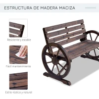 Outsunny Banco de madeira ao ar livre com apoio de braços em forma de roda Vista envelhecida para varanda Terraço 105,5x56x75 cm Marrom rústico(m-5)