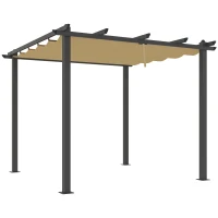 Outsunny 3 x 3m Aluminium Pergola, with Retractable Roof - Khaki(m-1)
