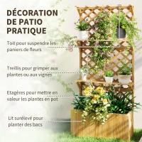 Outsunny Jardinière avec treillis lit surélevé de jardin en bois avec toit suspendu, trous de drainage et doublure, naturel(m-4)