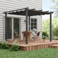 Outsunny 3 x 3m Aluminium Pergola, with Retractable Roof - Dark Grey(m-2)