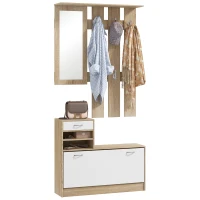 HOMCOM Three-in-One Hallway Storage Set - Natural Wood Finish/White(m-10)