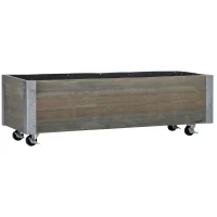 Outsunny Strat Înălțat de Grădină cu Roți, Frână și Strat din Nețesut cu Orificii de Drenaj, 96x30.6x30 cm, Gri Deschis(m-11)