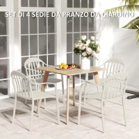Outsunny Set 4 Sedie da Giardino Impilabili in PP con Schienale Alto e Braccioli, 57x54x78 cm, Grigio Chiaro(m-4)