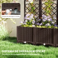 Outsunny Floreira com Treliça de PP com Drenagem e Amplo Espaço para Plantas Trepadoras Vaso com Suporte para Jardim 120x40x135 cm Marrom(m-6)