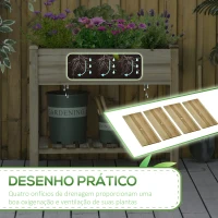 Outsunny Horta Vertical de Madeira com Prateleira 91x51x76cm Mesa de Cultivo Retangular com Orifícios de Drenagem para Cultivos de Plantas Jardim Terraço Exterior Madeira Natural(m-6)