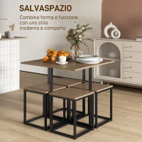 HOMCOM Set 5 Pezzi Sedie Tavolo Sala da Pranzo Moderne in Stile Industriale, Legno e Metallo, Nero e Color Legno(m-4)
