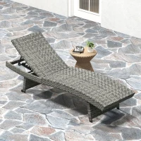 Outsunny Outdoor PE Rattan Sun Lounger, Folding Wicker Garden Lounger Recliner with 4-Level Adjustable Backrest, Rolling Sunbed Lounge Chair with Wheels, Non-Slip Legs for Balcony, Beach, Mixed-grey(m-9)