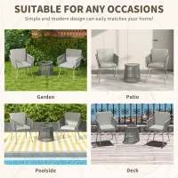Outsunny Set Mobilier de Grădina cu 2 Scaune și Măsuță de Cafea cu Blat din Sticlă, Ø49x47 cm, Gri(m-7)
