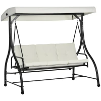 Outsunny 3 Seater Canopy Swing Chair, 2 in 1 Garden Swing Seat Bed, with Adjustable Canopy and Metal Frame, Cream White(m-1)