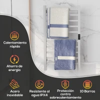HOMCOM Toallero Eléctrico de Pared con Wi-Fi 10 Barras Temperatura Ajustable y Temporizador IPX4 45x11x80 cm Blanco(m-6)