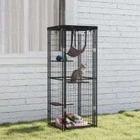 PawHut Gaiola para Gatos Recinto para Gatos com Cobertura Impermeável 3 Plataformas Rede  Almofadas e Porta para 1-2 Gatos 61,5x55x157 cm Preto(m-7)