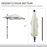 Outsunny Umbrelă Semicirculară Dublă de Perete cu Deschidere cu Manivelă și Suport în Cruce, 200x190x240 cm, Crem(m-6)