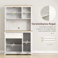 HOMCOM Landhuisstijl Keukenkast, 1 Vitrine, 1 Open Schap, 1 Lade, 2 Kasten, Natuur + Wit(m-5)