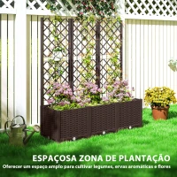 Outsunny Floreira com Treliça de PP com Drenagem e Amplo Espaço para Plantas Trepadoras Vaso com Suporte para Jardim 120x40x135 cm Marrom(m-7)
