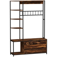 HOMCOM Porte-manteau avec étagère à chaussures 10 crochets, 3 étagères, armoire à chaussures rabattable 2 niveaux, marron