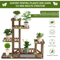 Outsunny Etajera Suport Plante Asimetrica cu 6 Niveluri pentru Gradina si Casa, din Lemn, 95x28x96.5 cm(m-4)