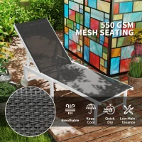 Outsunny Șezlong pentru Grădină Reglabil pe 5 Niveluri și Sezut din Plasă, 60x166x84 cm, Gri(m-5)