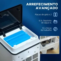 HOMCOM Climatizador 3 em 1 Portátil 75W com 3 Velocidades Temporizador até 8H Depósito de 4 L Oscilação de 60º 24x28,5x60,5 cm Branco(m-6)