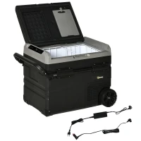 Outsunny Nevera Compresor Portátil 60L Nevera Portátil Eléctrica para Coche Congelador CC 12V/24V hasta -20℃ con Pantalla LED Táctil Asa Retráctil Ruedas para Camping Viajes 71,1x46x57,1 cm Negro(m-10)