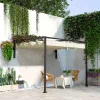 Outsunny 2 x 3(m) Lean To Steel Pergola, with Moving Fabric Canopy - Khaki(m-2)