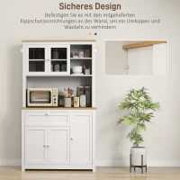HOMCOM Landhuisstijl Keukenkast, 1 Vitrine, 1 Open Schap, 1 Lade, 2 Kasten, Natuur + Wit(m-7)