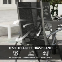 Outsunny Set da Giardino con Tavolo Allungabile in Vetro e 6 Sedie da Esterno Pieghevoli, Acciaio e Textilene, Grigio(m-6)