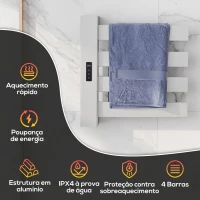 HOMCOM Toalheiro Elétrico de Parede 130W com Control WIFI Ecrã Tátil Temporizador 4 Barras Temperatura Ajustável Baixo Consumo IPX4 47,5x9,5x49 cm Branco(m-6)